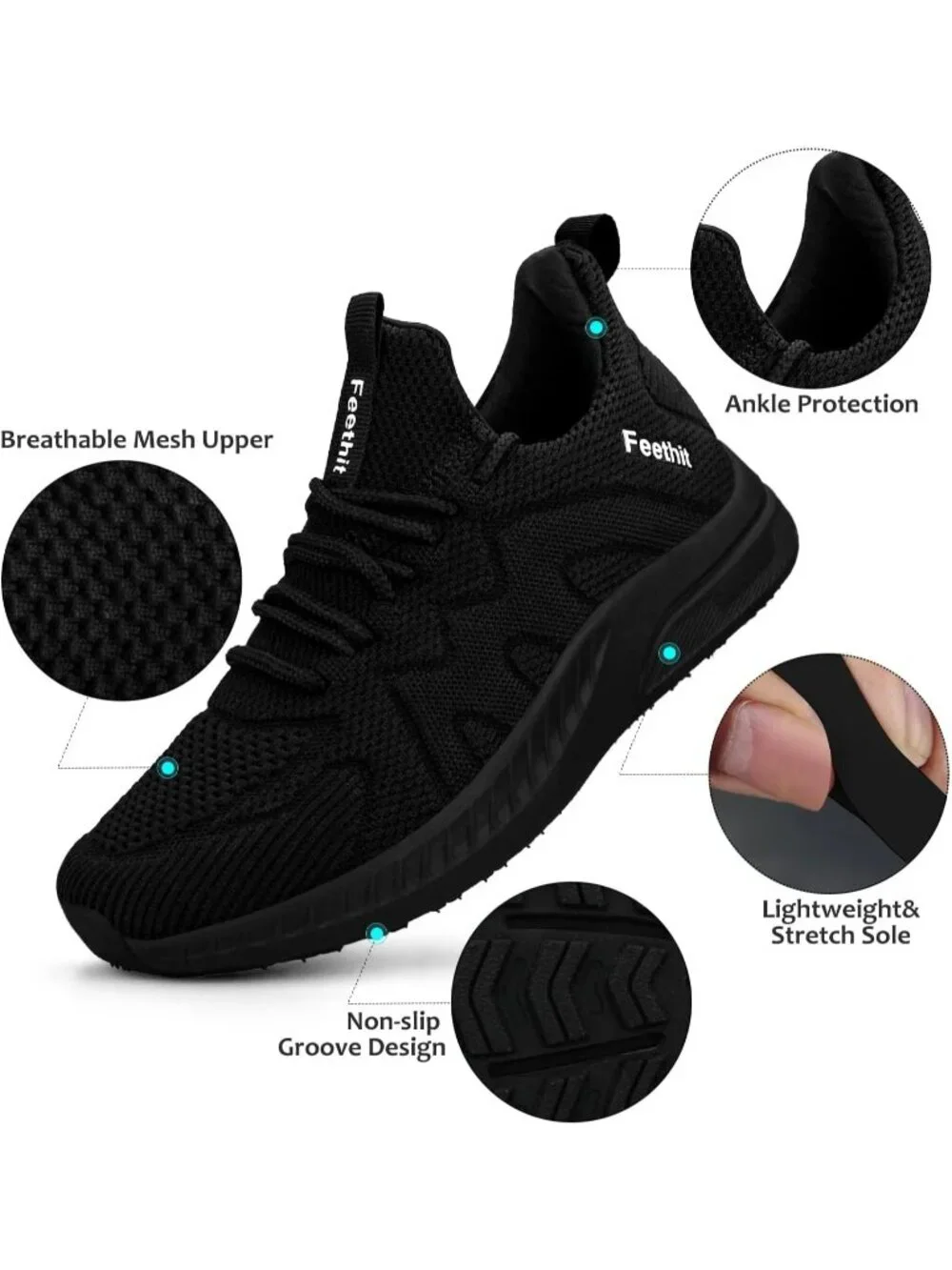 🆕Women's Dark Black Running Shoes Non Slip Gym Tennis Walking Workout Sneakers